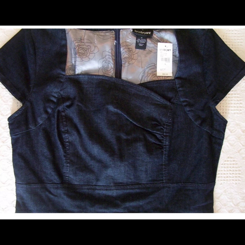 Pinup style jean dress w sweetheart neckline